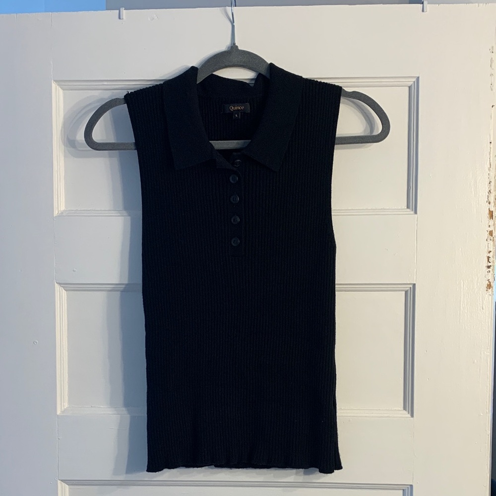 Quince Eco Knit Polo Sweater Tank, Black, Large